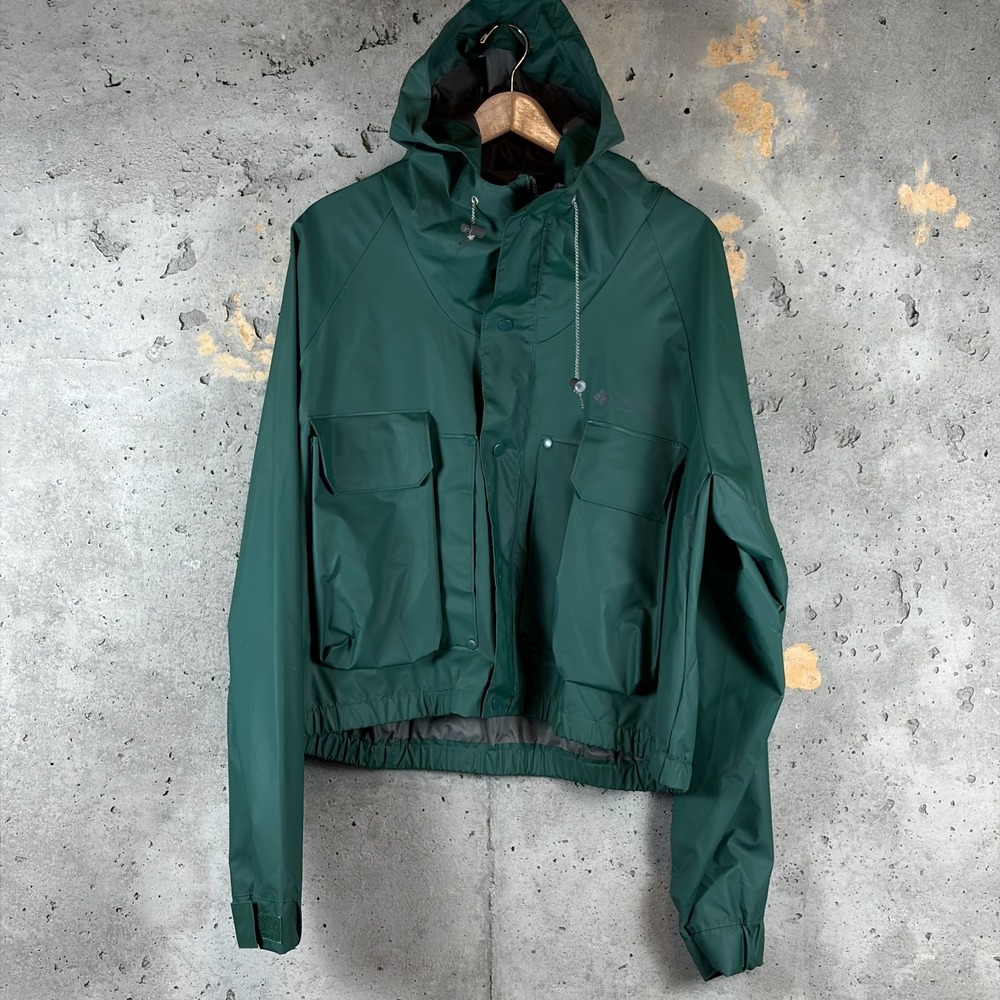Vintage Columbia Wading Fly Fishing Jacket Mens Large Green Hooded Waterproof